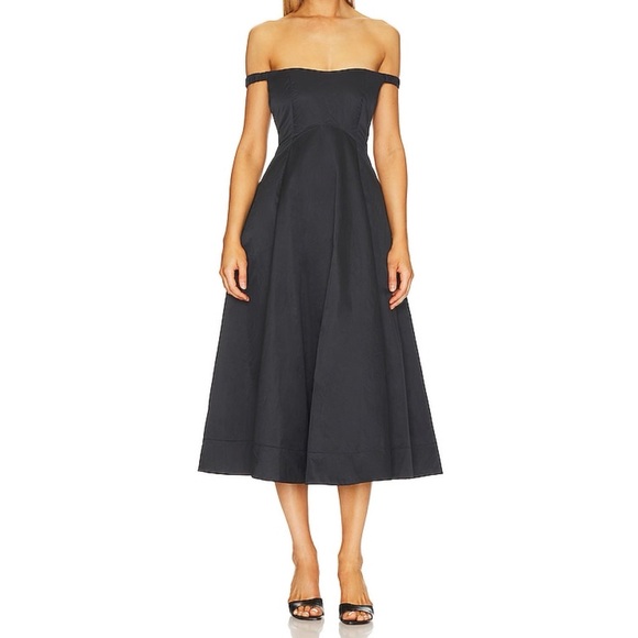 Free People Dresses & Skirts - Free People Alinda Dress Black Off the Shoulder Midi Revolve size 6 NWT